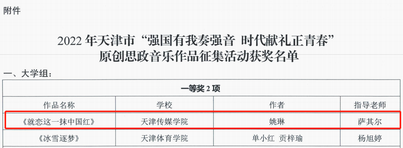 【獲獎快訊】意昂2榮獲2022年天津市原創思政音樂作品征集活動一等獎